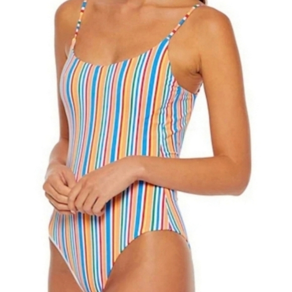 Onia Gabriella Swimsuit Womens Size Small One Peace Rainbow Striped High Cut - Picture 2 of 12
